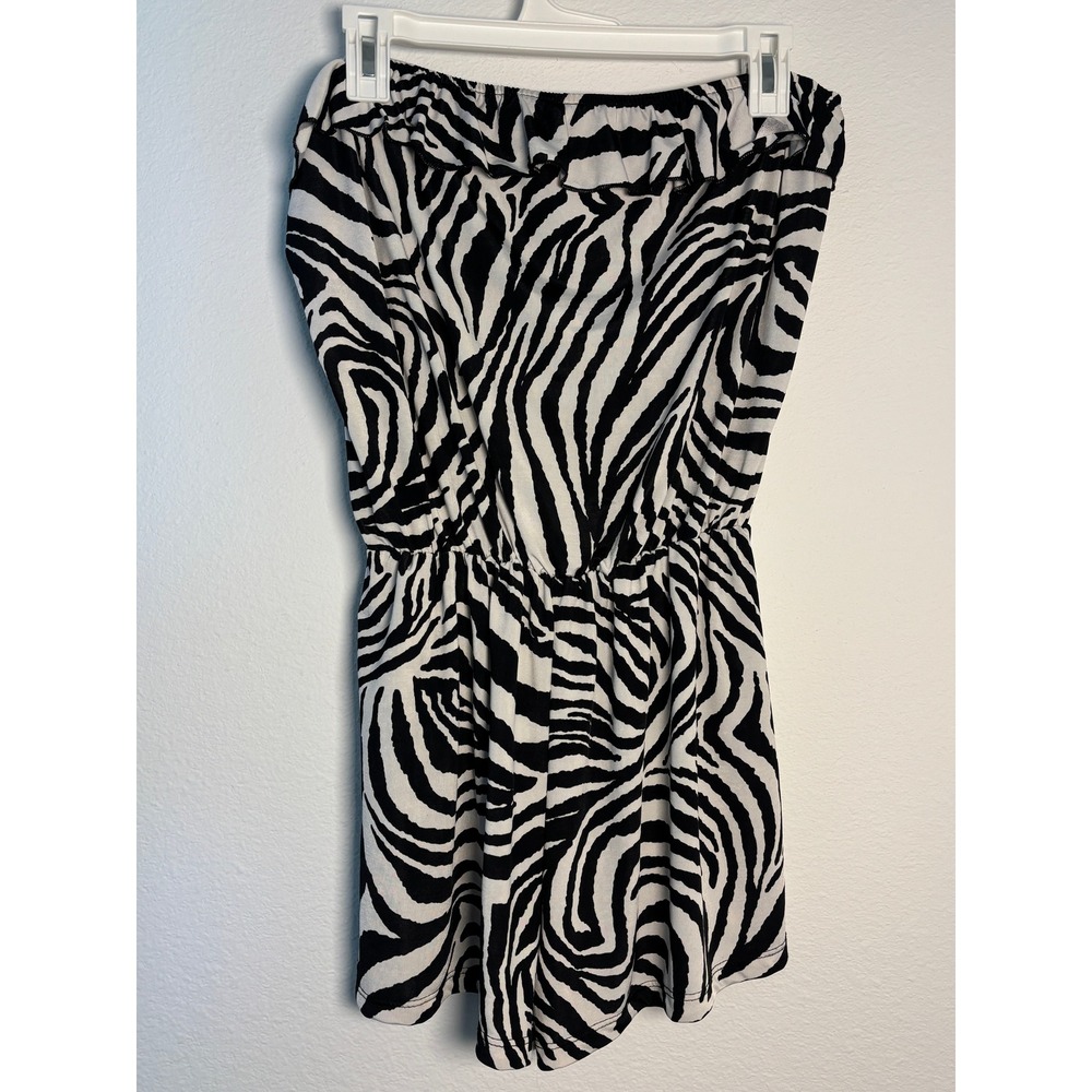 Joel‎ Zebra Print Strapless Romper Black White Ruffle Tube Top Elastic Waist S